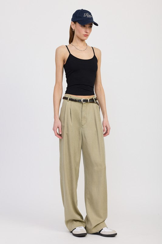 Tan Poppy High Waist Wide-Leg Trousers everyday wide leg style, front view