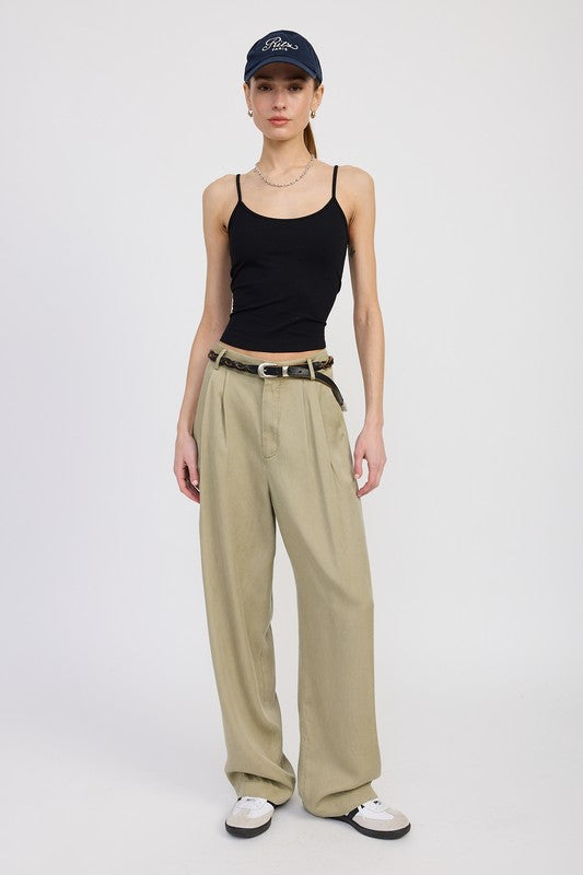 Poppy High Waist Wide-Leg Trousers in tan styled casual chic, front angle view
