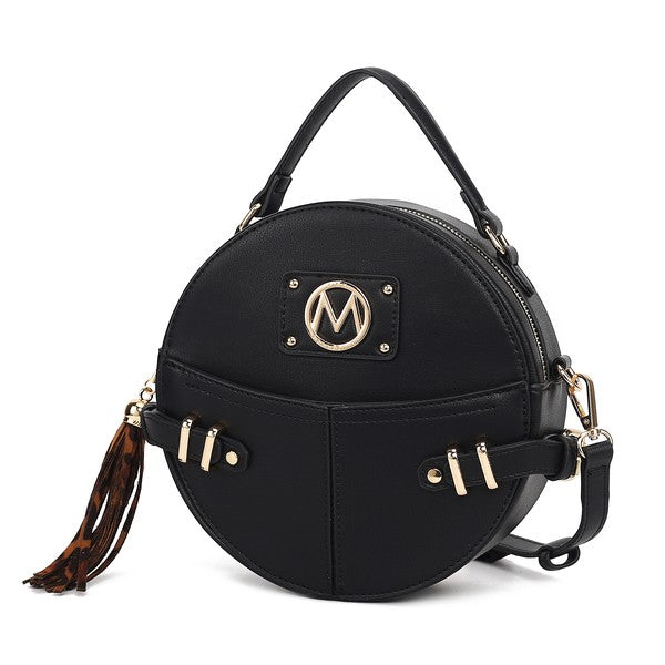 Black MKF Gayle Crossbody Bag with gold-tone hardware and top zipper closure.