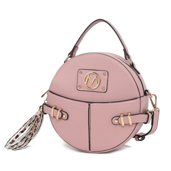 Blush MKF Gayle Crossbody Bag with adjustable strap and magnetic front pocket.