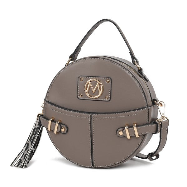 Grey MKF Gayle Crossbody Bag with adjustable strap and back slip pocket.
