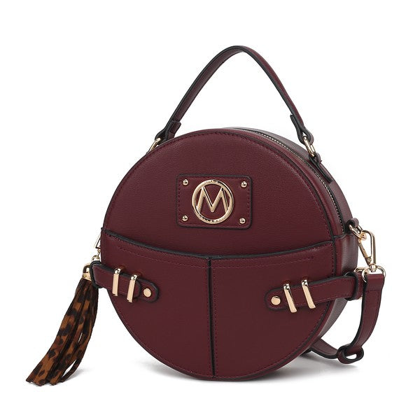 Wine MKF Gayle Crossbody Bag with top handle and adjustable crossbody strap.