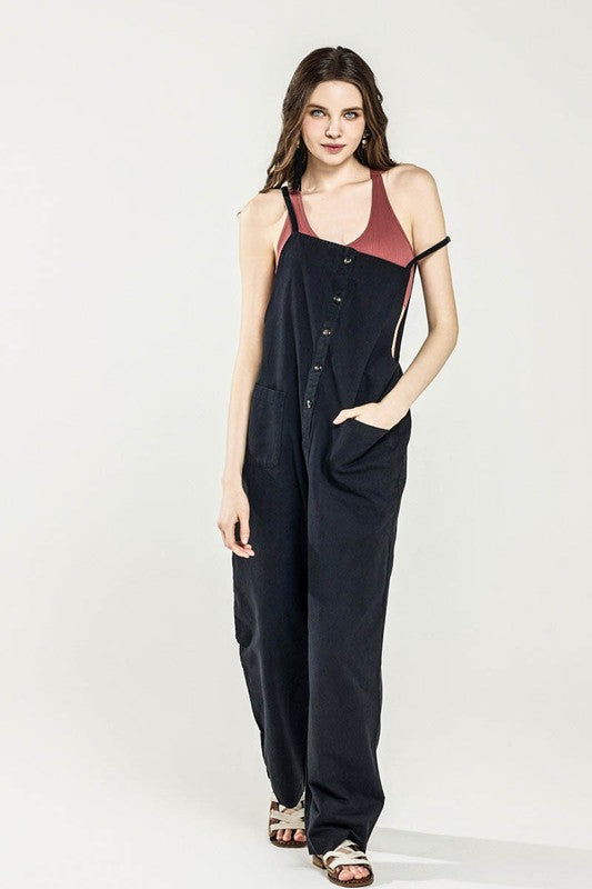 Dayana Plus Size Overall Jumpsuit in black, full body relaxed silhouette