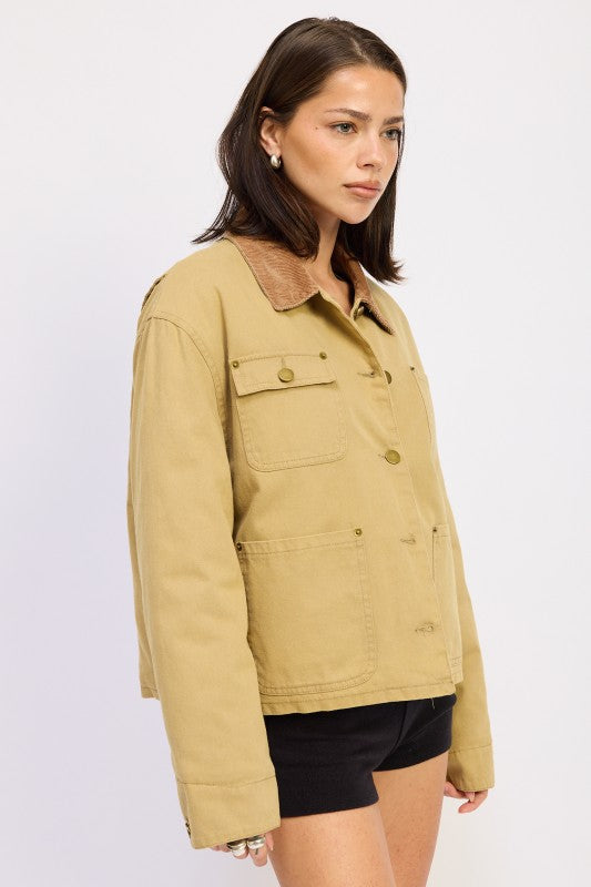 Taylor Utility Jacket khaki side view highlighting relaxed fit