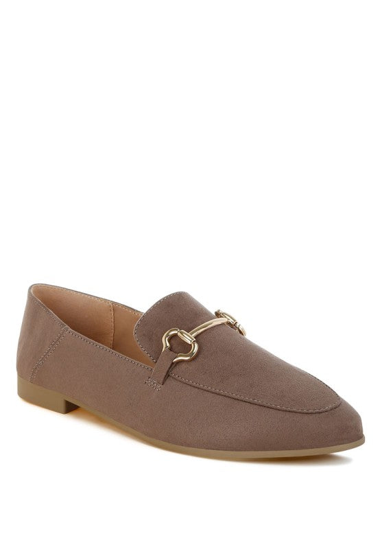 Taupe Noltas Flat Loafers with luxe horsebit embellishment and microfiber upper.