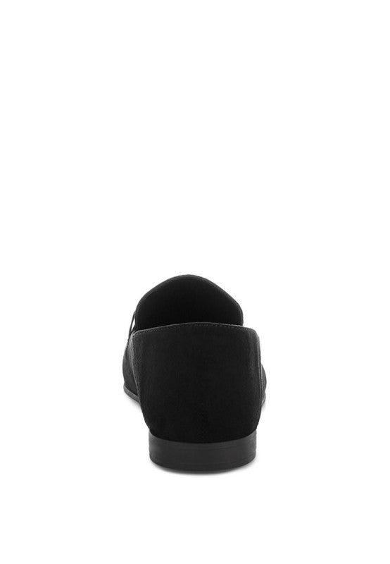 Back view of Black Noltas Flat Loafers showing smooth microfiber finish and flat heel.
