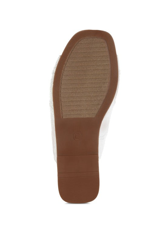 Bottom view of Daisy Doe raffia flat displaying the durable TP rubber sole for traction and everyday wear.