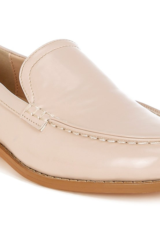 Close-up of Beige Corleone Vegan Leather Loafers highlighting vegan leather texture and cushioned insole.