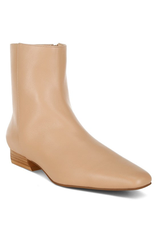 Beige Obita Leather Ankle Boots flared heel ankle boots in soft genuine leather.