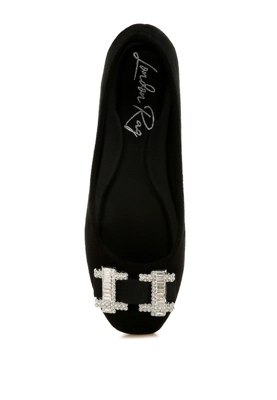 Prajik Black Ballerinas top view with rhinestone buckle on toe box