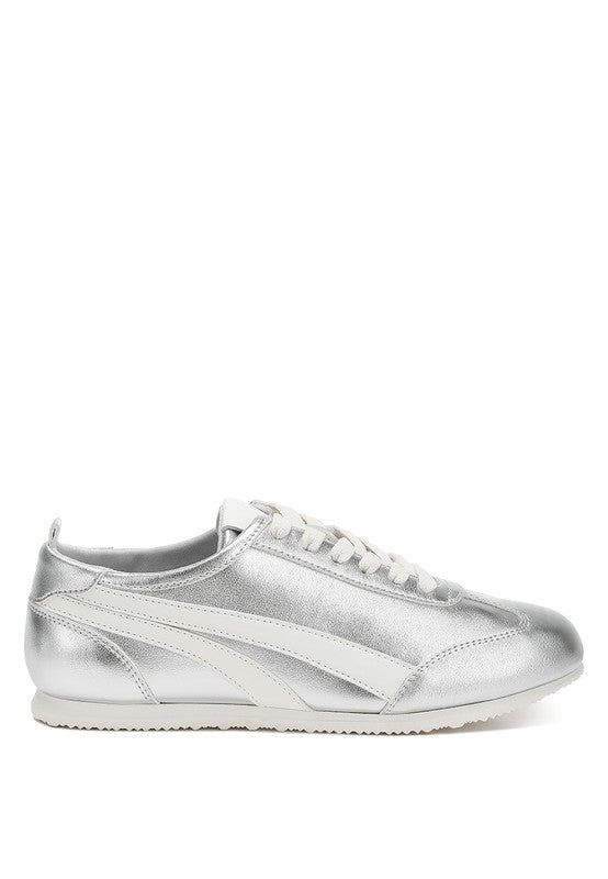 Montek Silver Metallic Sneakers - Vegan Leather, Cushioned Insole, Lace-Up