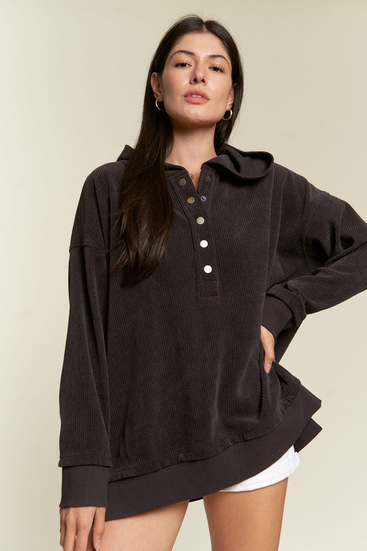 Oversized charcoal Kenzie Plus Size Hooded Sweatshirt featuring a hood and long sleeves.