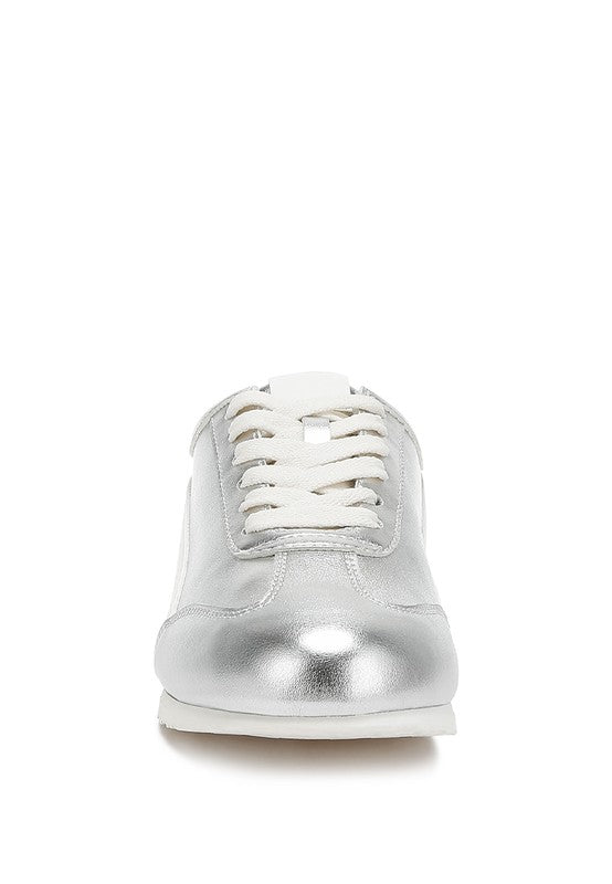 Montek Silver Metallic Sneakers - Vegan Leather, Cushioned Insole, Lace-Up