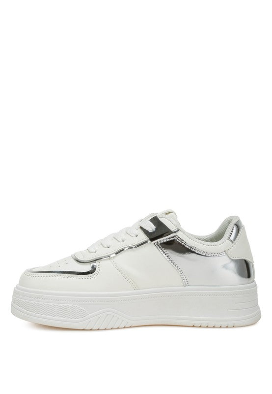 Side view of white Scouts Platform Sneakers with chunky flatform sole