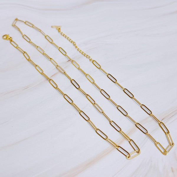 Over Your Heart Dainty Link Chain Necklace flat lay with extender visible, minimalist style