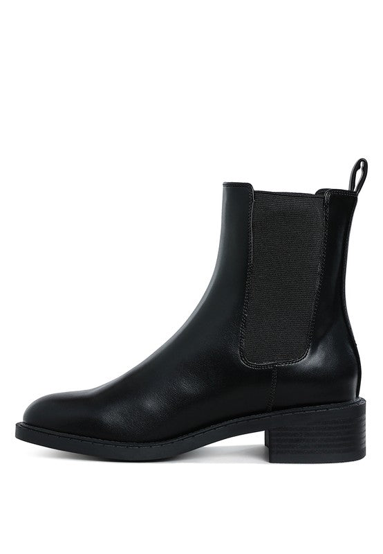 Side view of Tripoli Stacked Heel Chelsea Boots highlighting 2-inch stacked block heel and TPR sole.