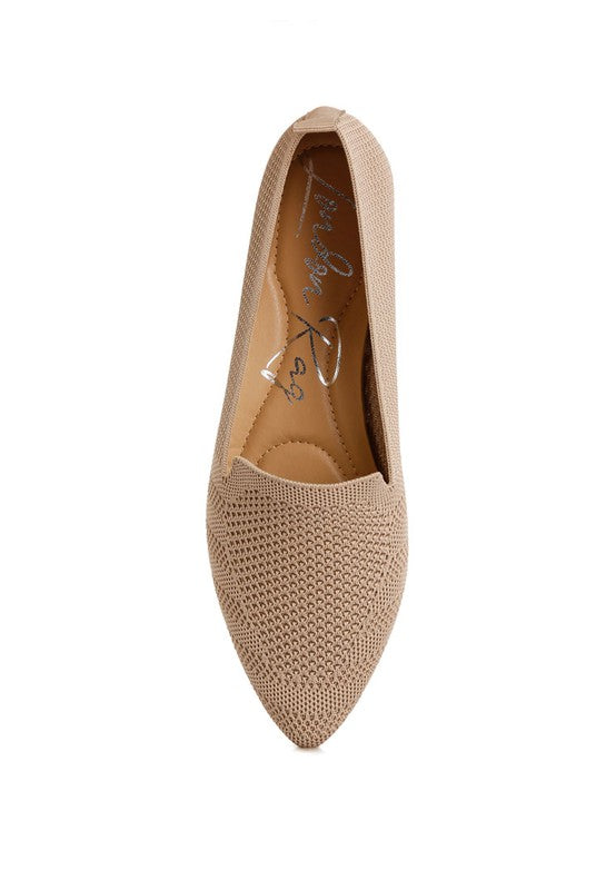 Akili Knit Textile Solid Flats in beige, top view highlighting slip-on style