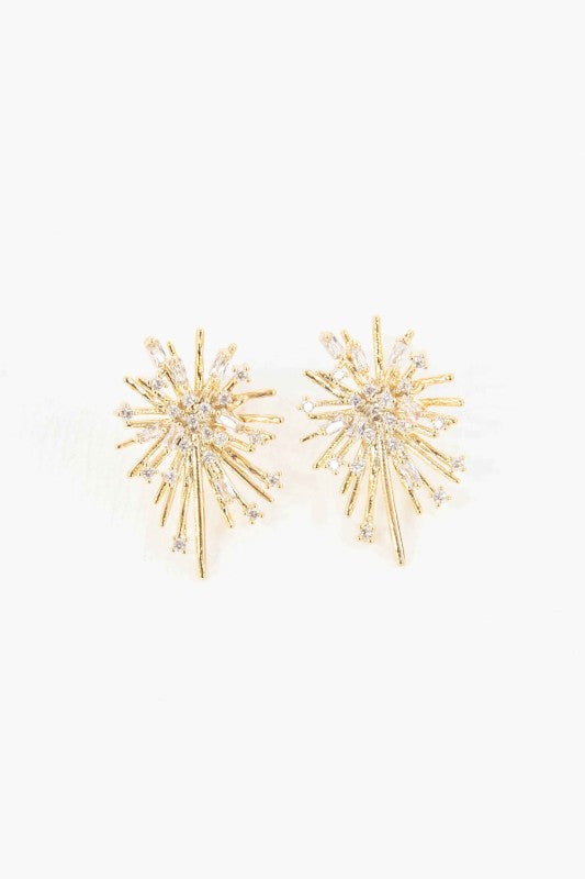 Top view of Flare Post Earrings featuring gold rays and crystal accents