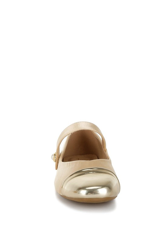 Gold Albi Mary Jane Flats front view with button strap