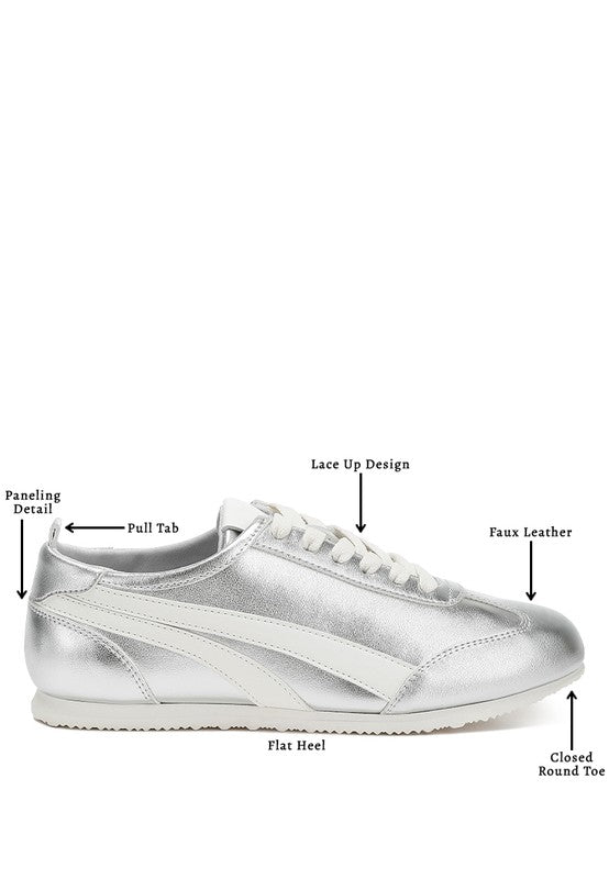 Montek Silver Metallic Sneakers - Vegan Leather, Cushioned Insole, Lace-Up
