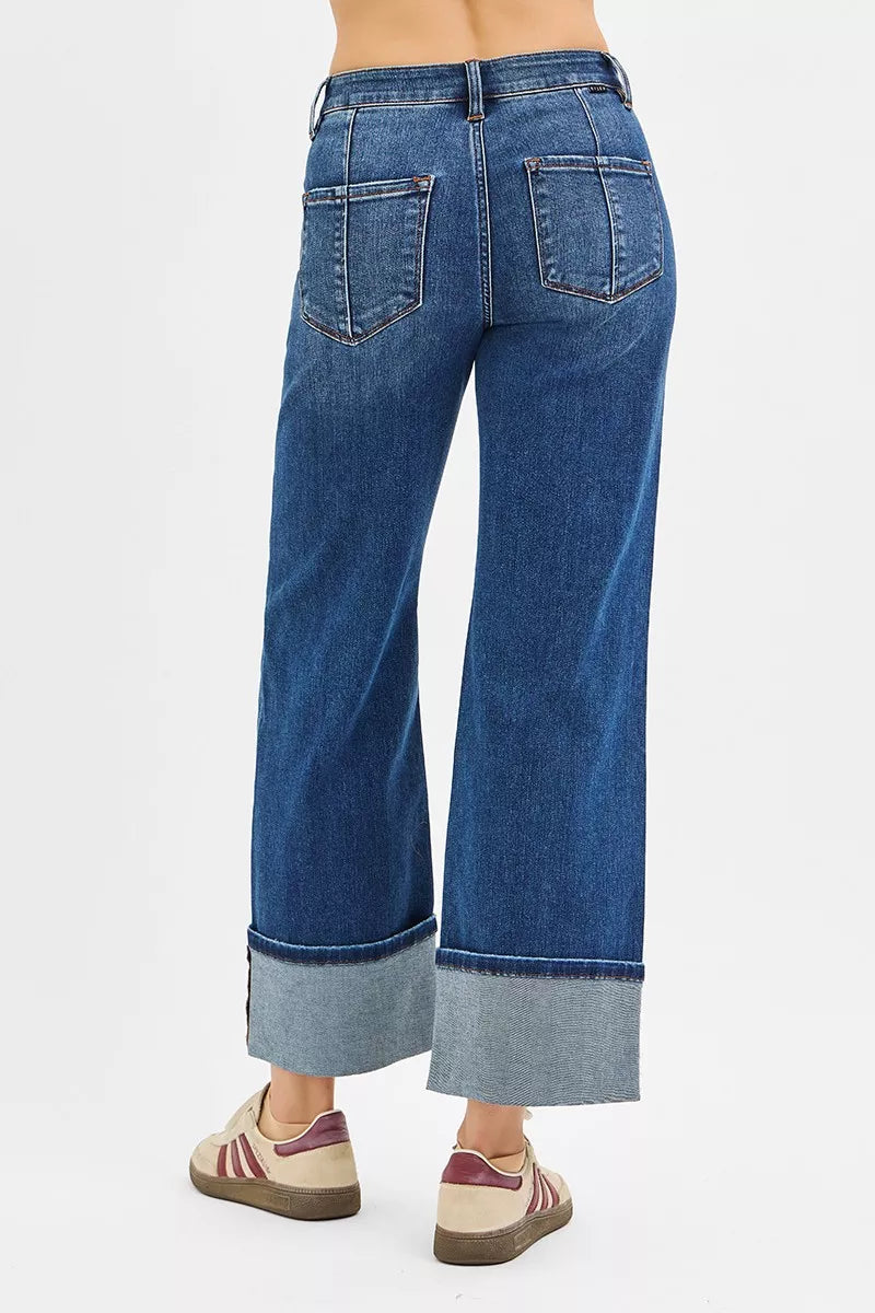 Aubrey High Rise Cuffed Jeans back view with pockets and cuffed hem