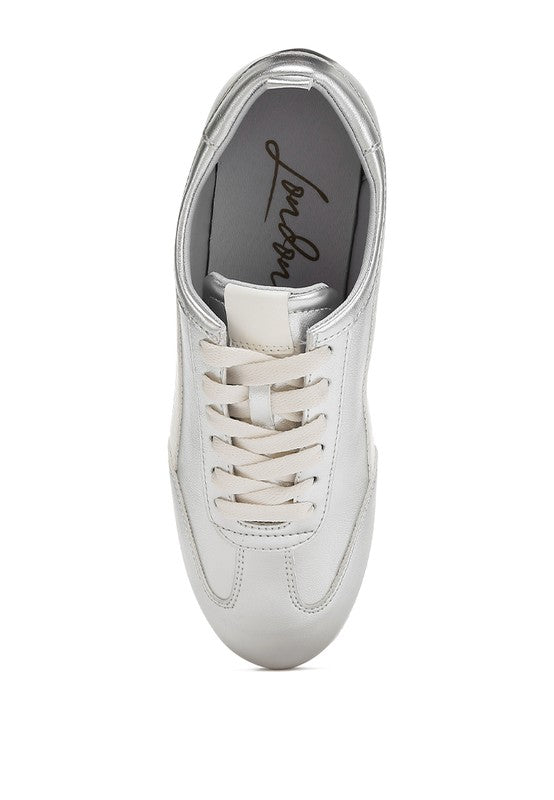 Montek Silver Metallic Sneakers - Vegan Leather, Cushioned Insole, Lace-Up