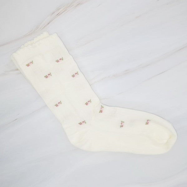Single white Vintage Floral Sock featuring classic floral pattern and soft finish.