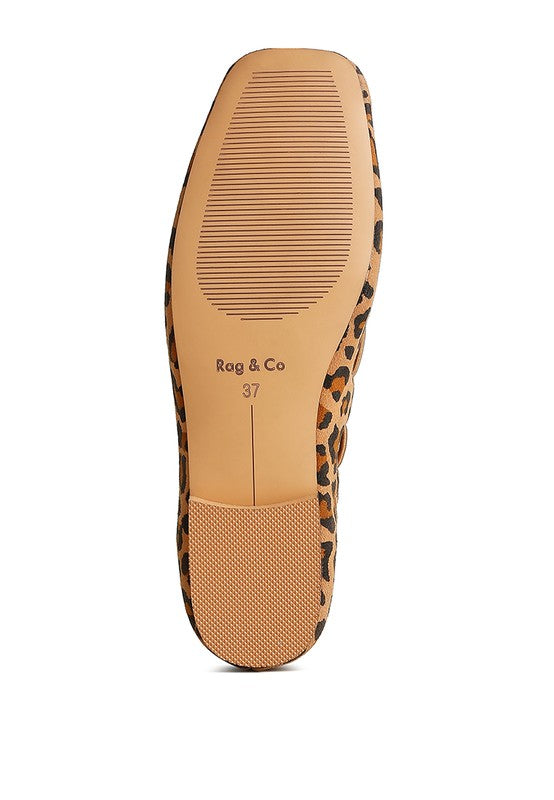 Bottom sole view of Darlow Drawstring Bow Ballerinas in leopard suede with TPR sole