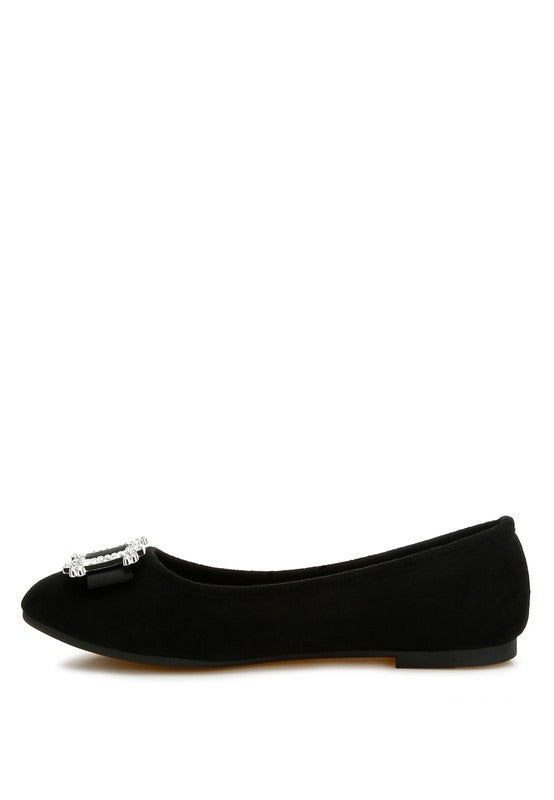 Prajik Black Ballerinas side view showing sleek microfiber finish