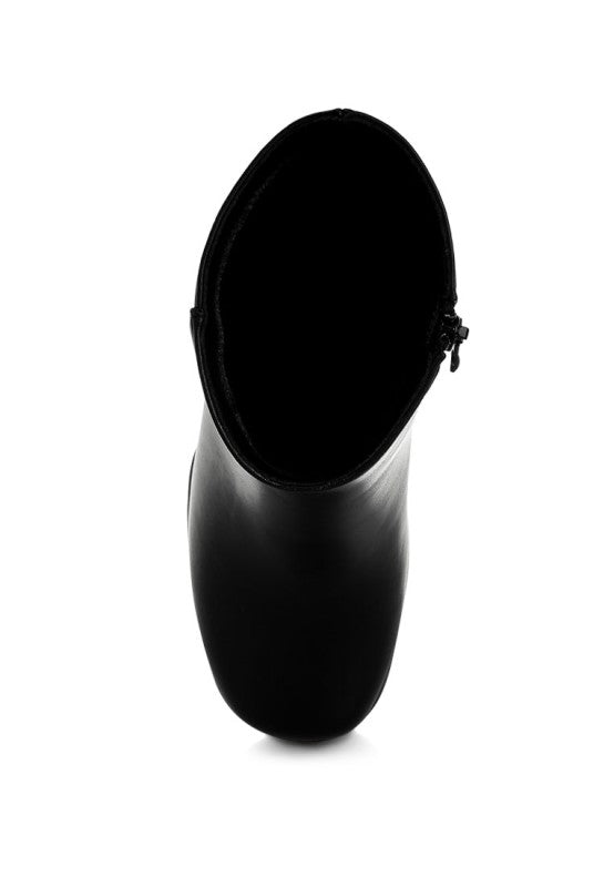 Top view of Baltese Vegan Leather Boots showing square toe and smooth finish.