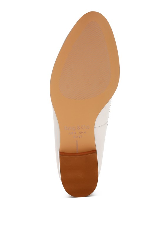 Bottom view of white Wolferton loafers showing rubber sole