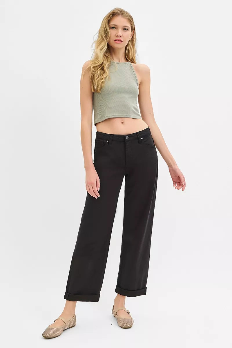 Trina Black Relaxed Baggy Jeans – casual wide barrel silhouette front view.