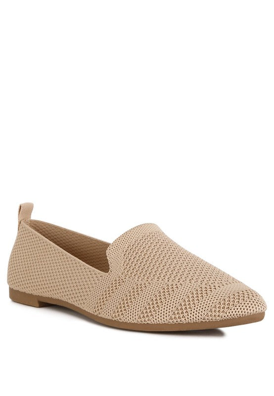Akili Knit Textile Solid Flats in beige, front angle with knit design