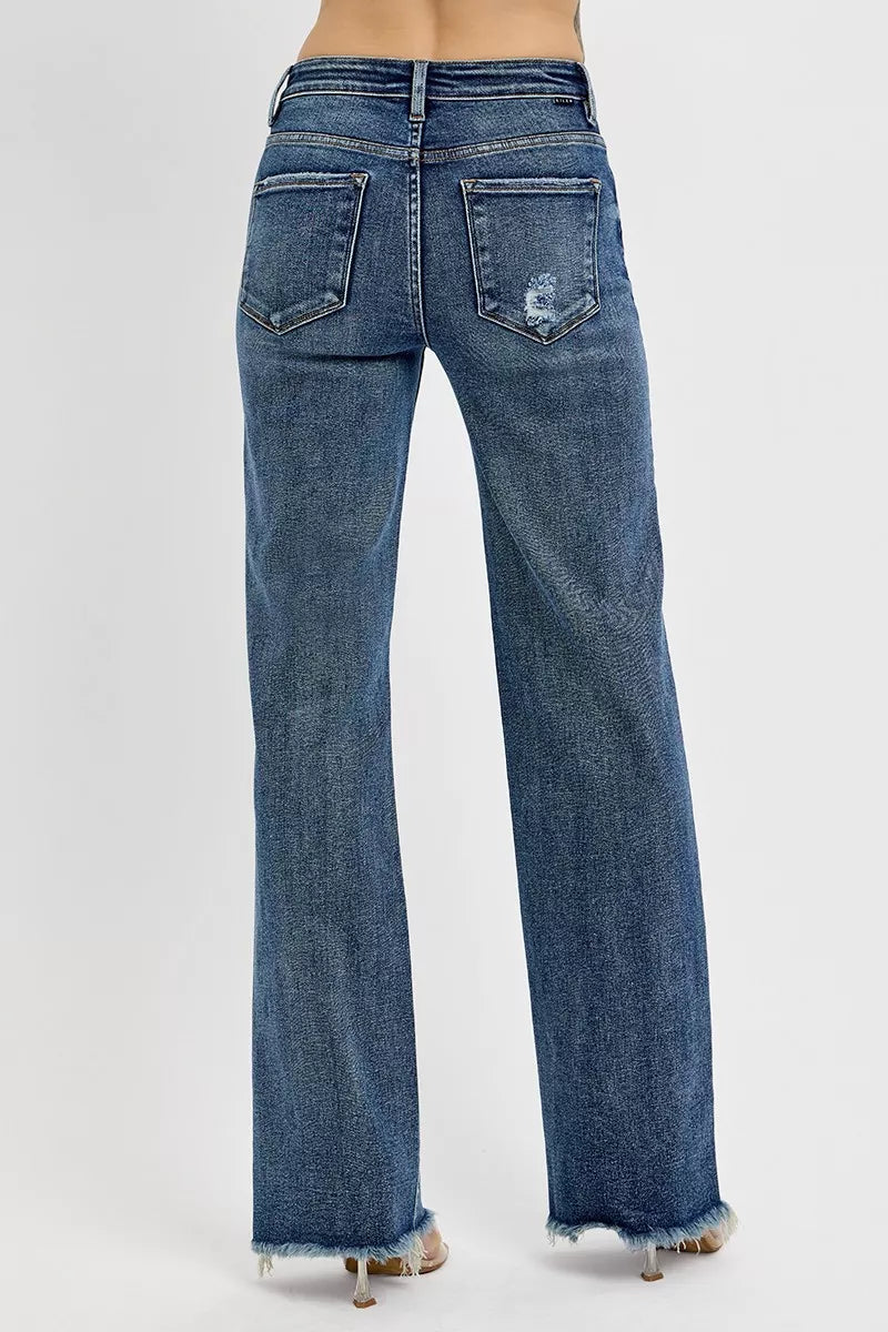Back of Vivica High Rise Straight Jeans, dark wash denim with pockets and clean straight silhouette