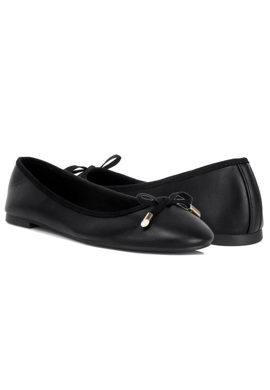 Pair of Suzzy Bow Embellished Flat Ballerinas with silver-tipped bow detail