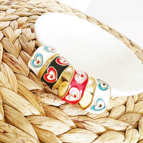 Priscilla Pop Hearts Ring - Adjustable, Enamel Heart Design, Gold Plated