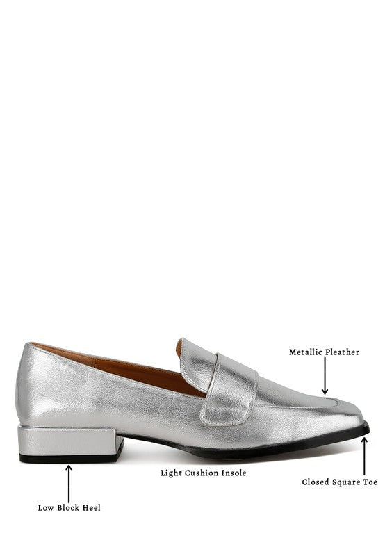 Jovana Metallic Penny Loafers - Vegan Leather, Square Toe