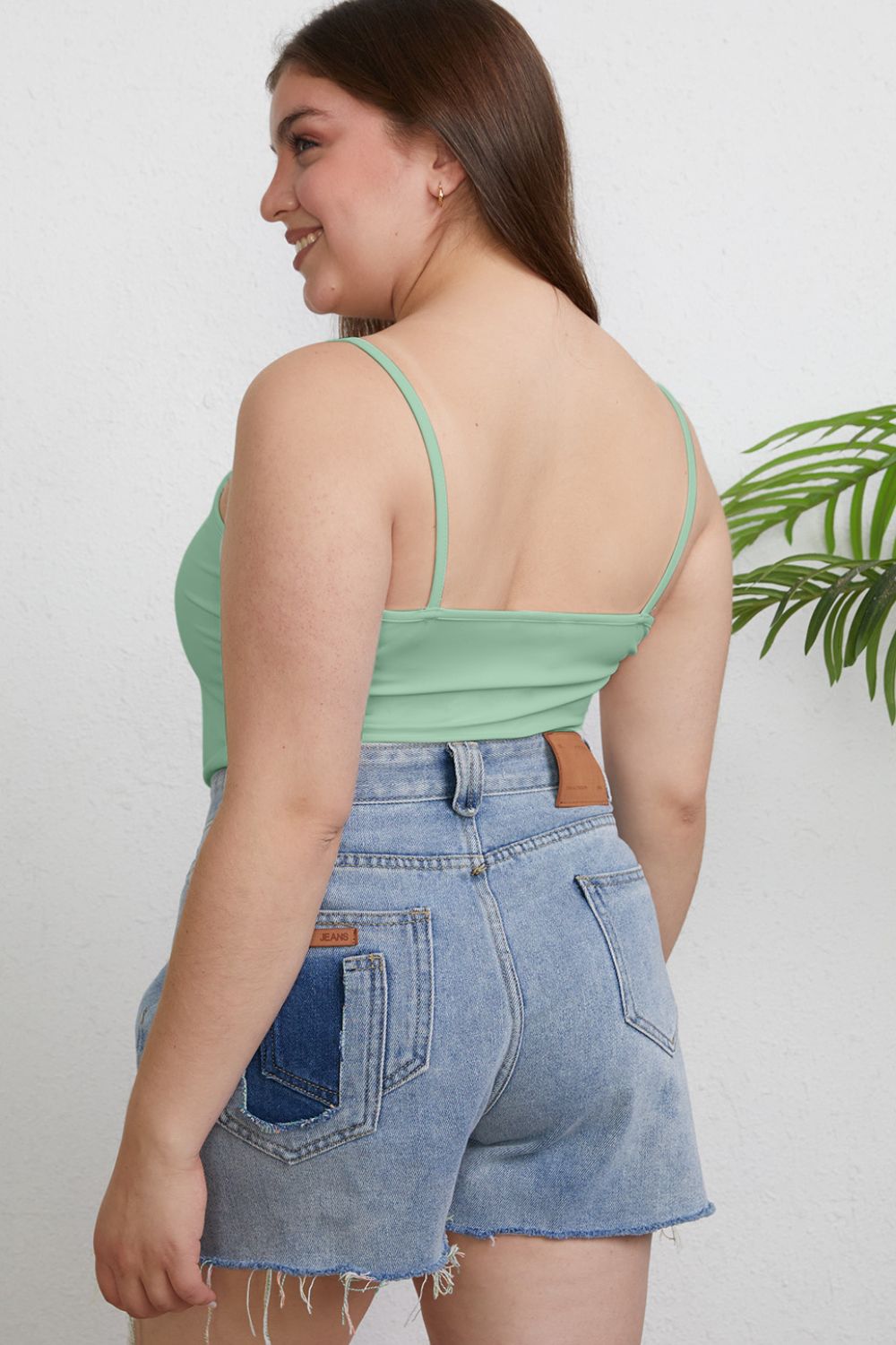 Plus size back angle of gum leaf Winetta Slim Cami, slim silhouette and smooth fit.