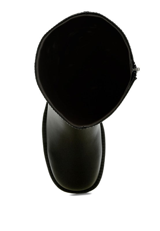 Top view of Soora Block Heel Calf Boots in black with cushioned insole