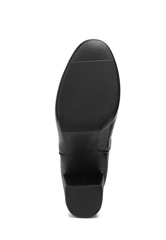 Bottom view of black Briony Block Heel Ankle Boots showing textured TPR sole.