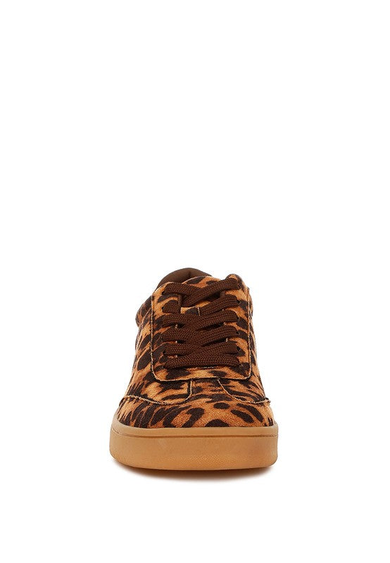 Front view of Prowler Leopard Chunky Sneakers with lace-up closure