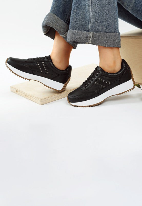 Athion Studded Leather Sneakers with cushioned heel