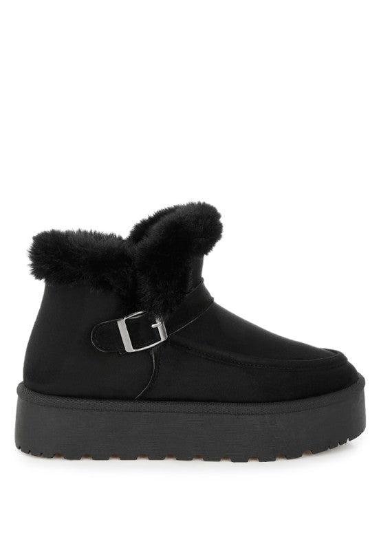 Black Linka Snow Boots featuring microfiber upper and secure midfoot buckle strap.