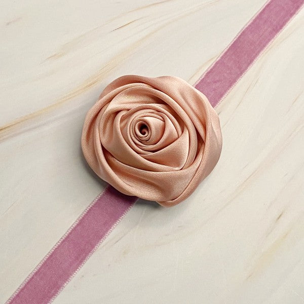 Pink Satin Rose Velvet Sash Necklace with satin rose accent on velvet tie