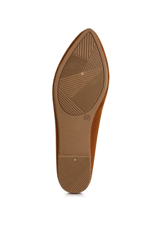 Akili Knit Textile Solid Flats in tan, bottom sole with grip texture