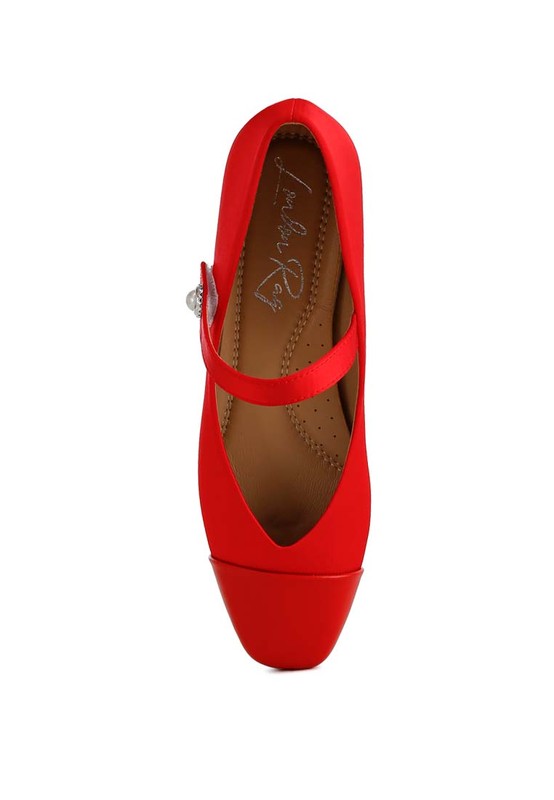 Red Albi Mary Jane Flats top view showing almond toe