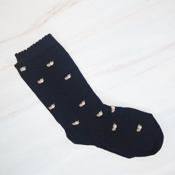 Single black Vintage Floral Sock with delicate floral motif and breathable knit.