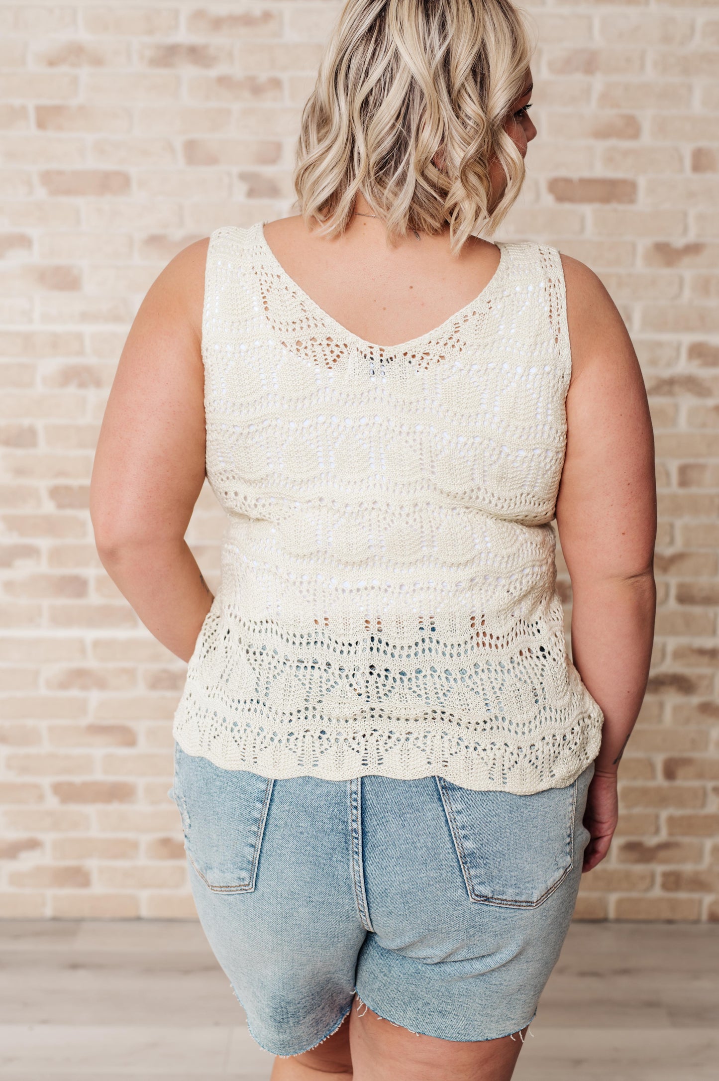 Ada Open Knit Tank - Cream, V-Neck, Boho Layering Top