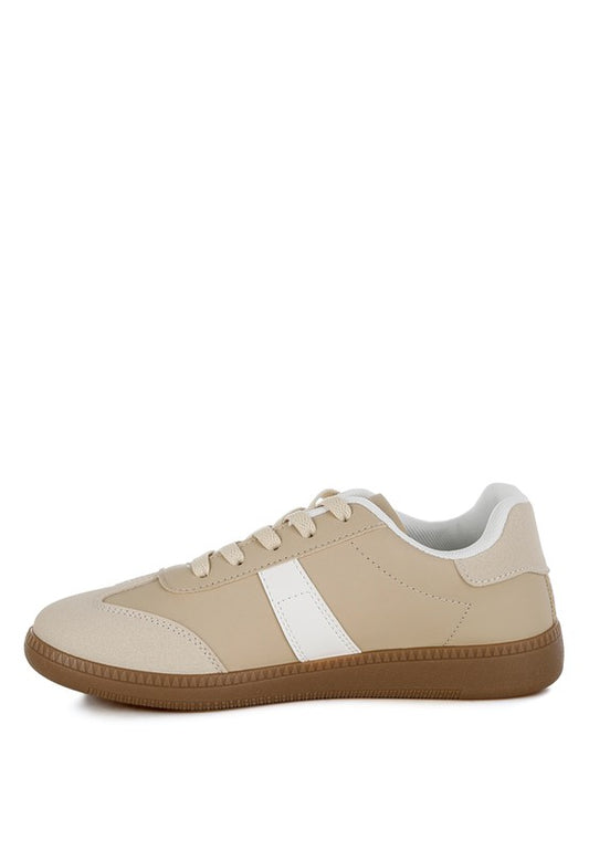 Joelle beige sneakers with contrasting sole and comfy cushioned footbed.