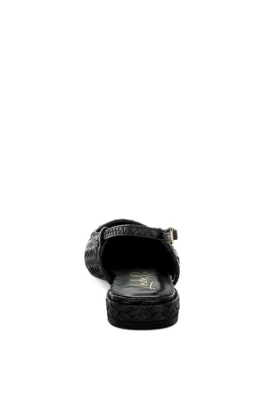 Back shot of black slingback sandals styled for casual summer fashion